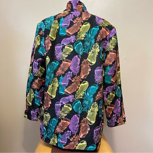 Carol Horn Vintage 100% Silk Allover Feather Print Blazer Multicolor - Picture 3 of 6